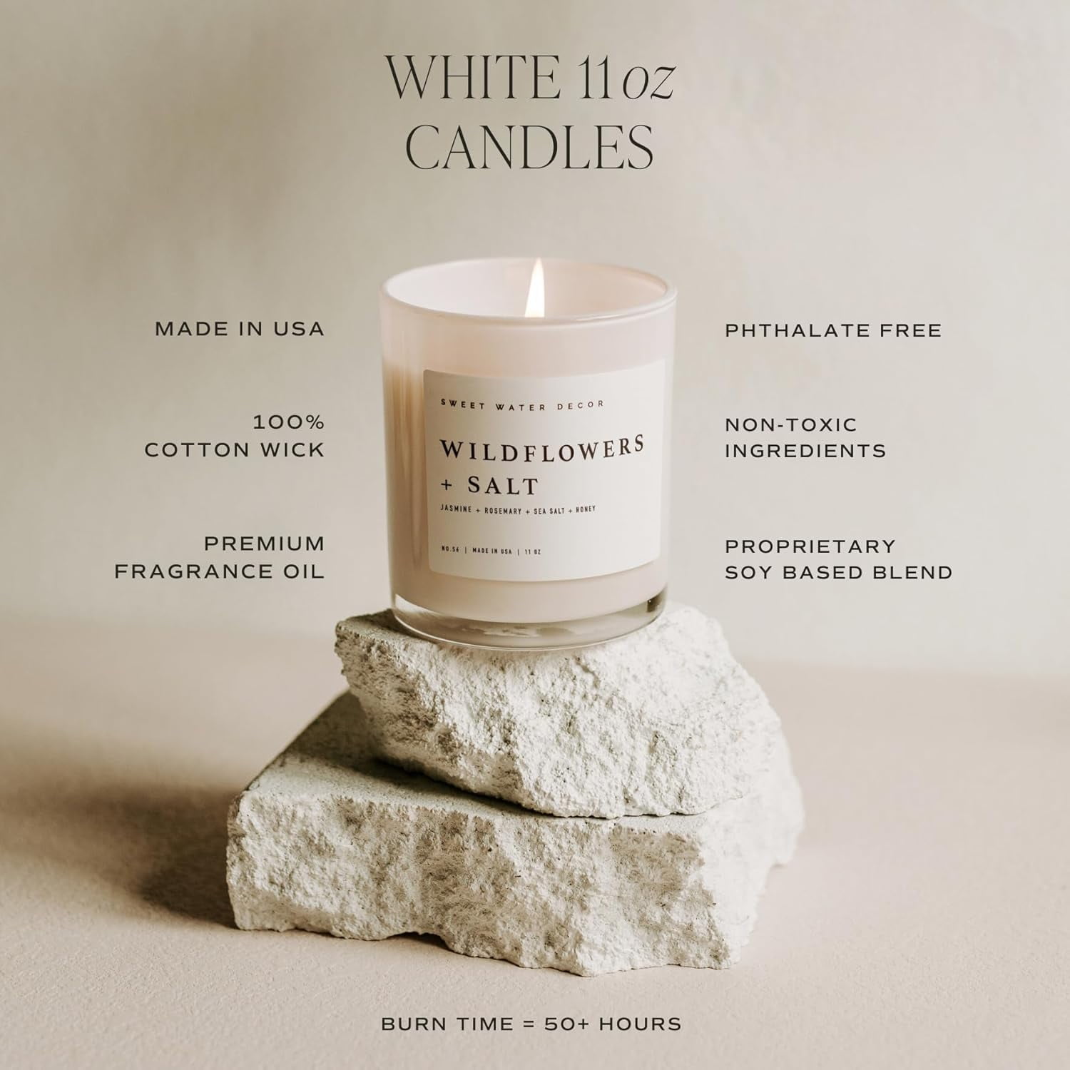 Coastal Lemon Scented Candles - Soy Candles with Lemon, Sea Salt, & Driftwood for Home Decor - Candle Wax with 50 Hours Burn Time - 11Oz Wood Lid White Jar Candles for Home Scented