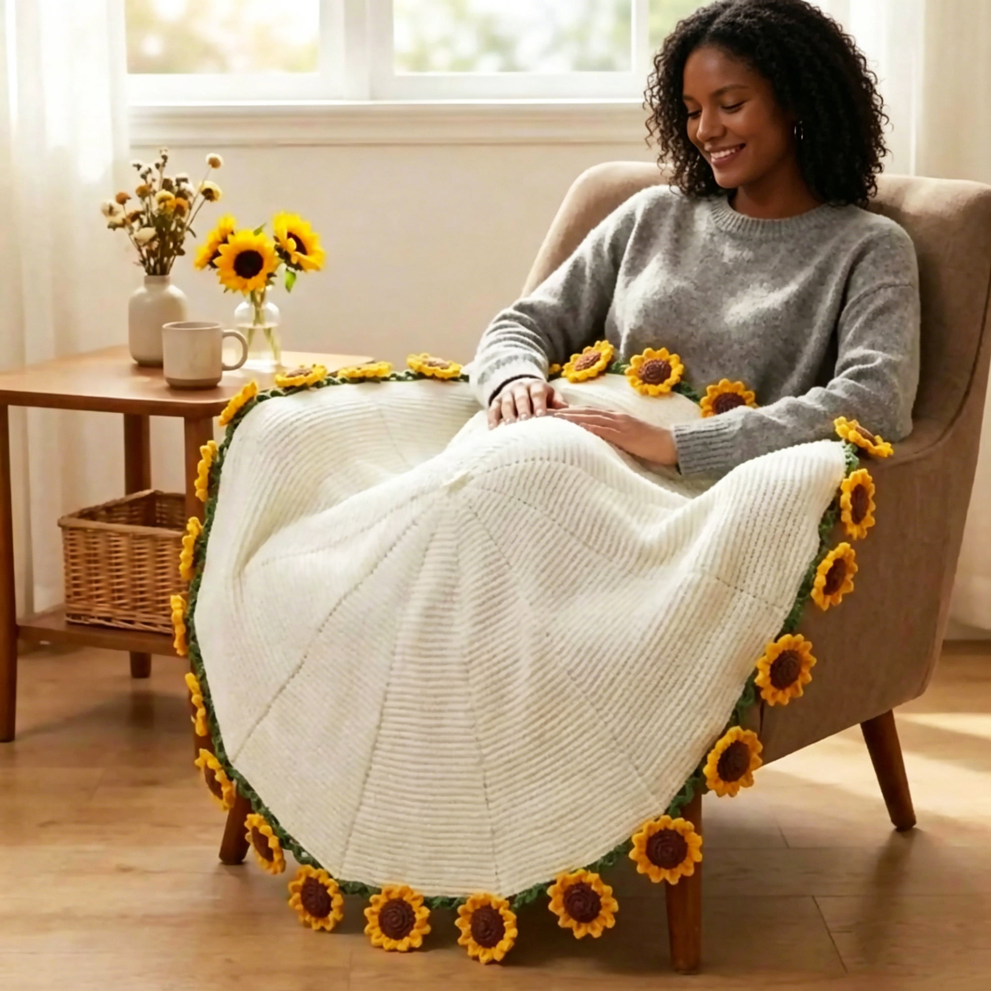 Hyindoor 38" Sunflower Flower Bouquet Blanket, Soft and Lightweight Knitted Throw Blankets Gifts for Birthday Wedding Mother's Day Valentine’s Day Christmas Home Decor