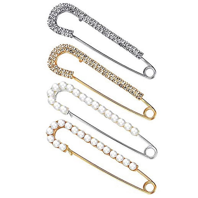 Broches para mujer, broches para chal de suéter, broches de perlas y cristales de imitación, broches de seguridad, broches para camisa de vestir para mujer, 2 estilos, dorado, plateado