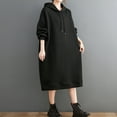 thumbnail image 2 of IROINNID Long Sleeve Dress for Women Loose Fitting Solid Color Hooded Dress able and Versatile Mid Length Dress Hooded Dress ,Black, 2 of 5