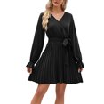 thumbnail image 1 of xiaxaixu Femmes Automne Robe de Grossesse Décontractée Couleur Unie Manches Longues V Robe Plissée avec Ceinture, 1 of 8
