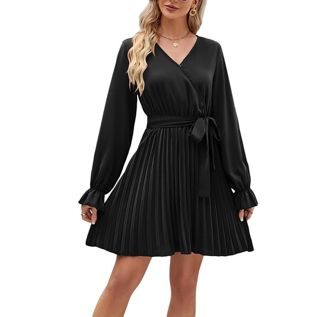 xiaxaixu Femmes Automne Robe de Grossesse Décontractée Couleur Unie Manches Longues V Robe Plissée avec Ceinture