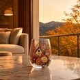 thumbnail image 5 of Tuvgenk Fall Embroidery Print Stemless Wine Glass with Birdhouse Design Transparent Drinking Cup for Thanksgiving Decor in Birdhouse Pattern, 5 of 7