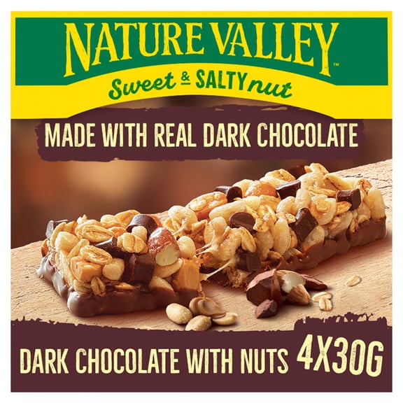 Nature Valley Sweet & Salty Nut Dark Chocolate with Nuts Bars 4 x 30g (120g), Imported from Britain