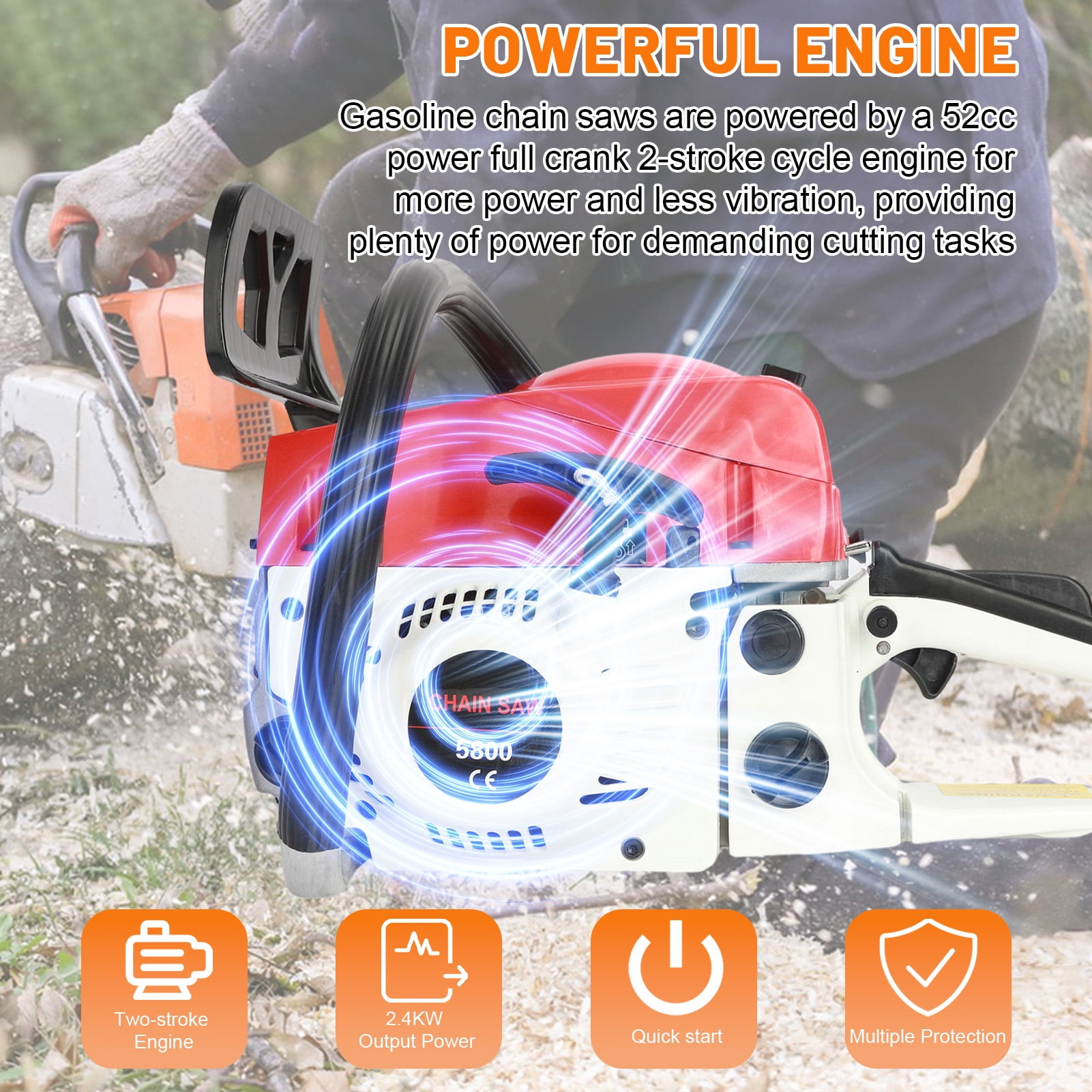 Cixusio 58CC Chainsaw Gas Powered 2-Cycle Chain Saws Cordless Petrol Saw Handheld Chainsaw for Cutting Wood Trees Branches - 20Inch