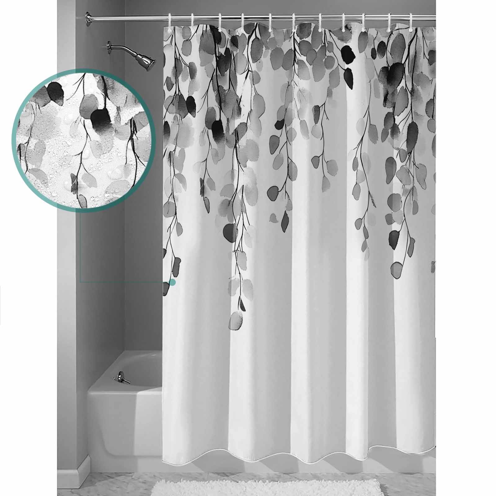 54x78 Inch Shower Curtain Decorative Grey Eucalyptus Leaves Bathtub Bath Curtains Fabric Waterproof Bathroom Decor Summer Botanical Farmhouse Small Stall Shower Curtain Set with 12 Hooks