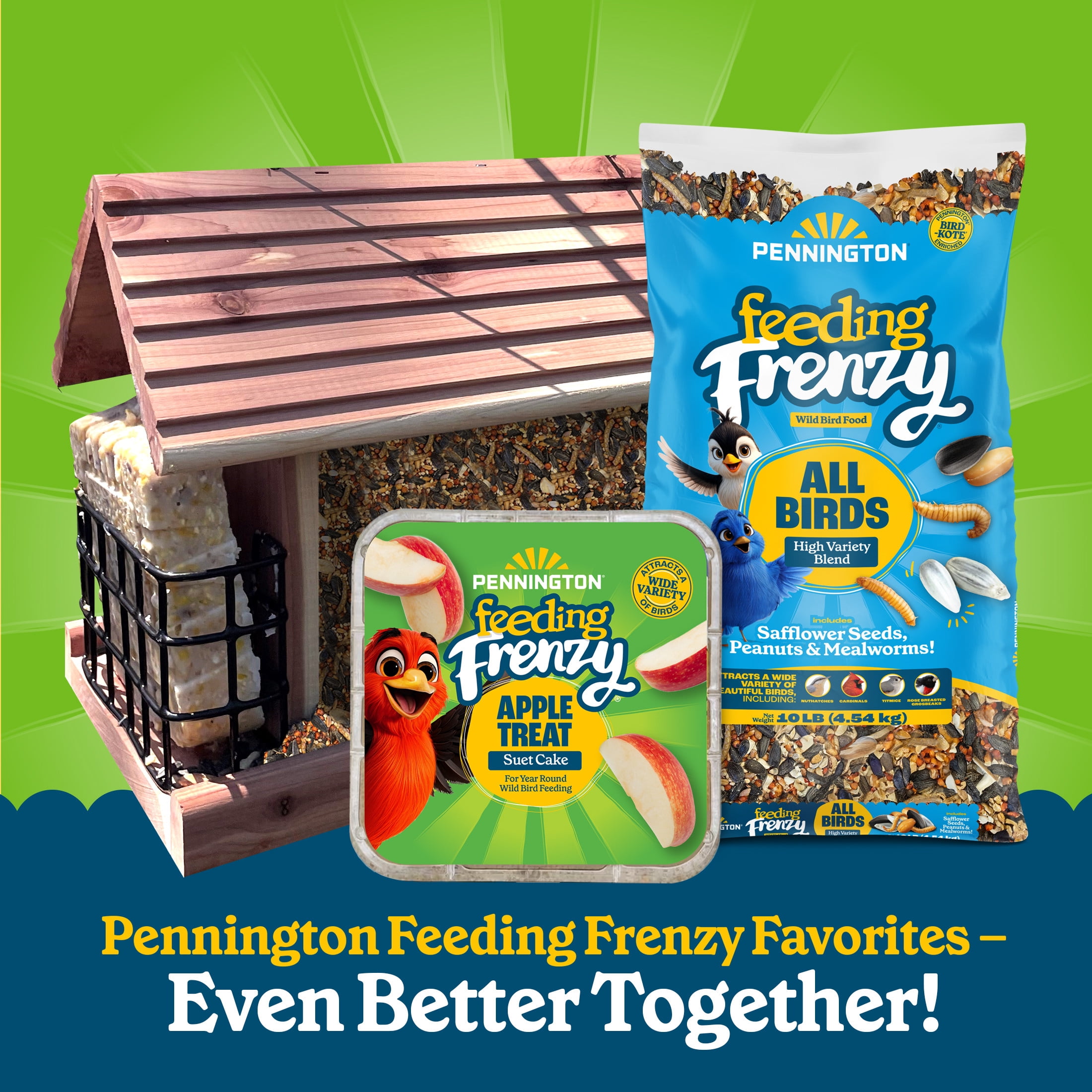 Pennington Feeding Frenzy Apple Treat Suet, 11.75 oz Cake, Wild Bird Food, 1 Pack, Fresh
