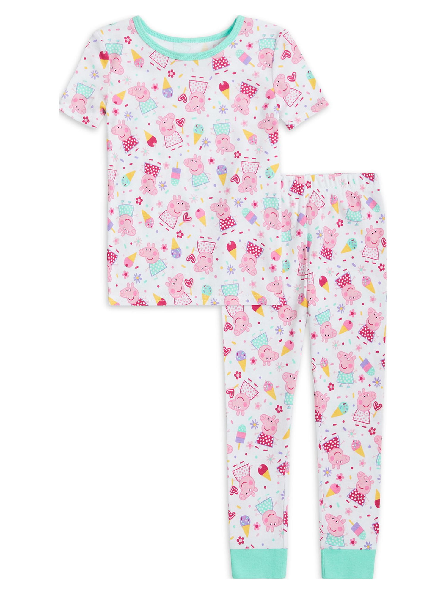 Peppa Pig Baby & Toddler Girls Short Sleeve Snug Fit Cotton Pajamas, 4-Piece Set (2T-5T)