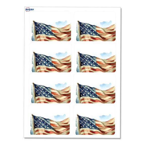 Avery American Flag Watercolor Name Badges, 2-1/3" x 3-3/8", 80ct