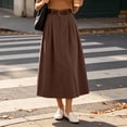 thumbnail image 2 of Women's Solid Corduroy Midi Skirt High Waist Flared A Line Long Skirt with Belt, Vintage Casual Swing Skirt for Autumn Winter Daily Commute & Weekend Outings Coffee, 2 of 6