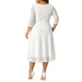 thumbnail image 3 of Agnes Orinda Robe Formelle pour Femme Grande Taille, Dentelle Florale, Encolure Dégagée, Manches 3/4, avec Poche, Tricot, Robe de Cocktail, 3X, Blanc, 3 of 6