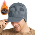 thumbnail image 6 of Men Winter Hats for Guys Cool Beanies Lined Knitted Warm Cap Ear-flaps for Men Outdoor Fleece Hat, Grey, 6 of 7