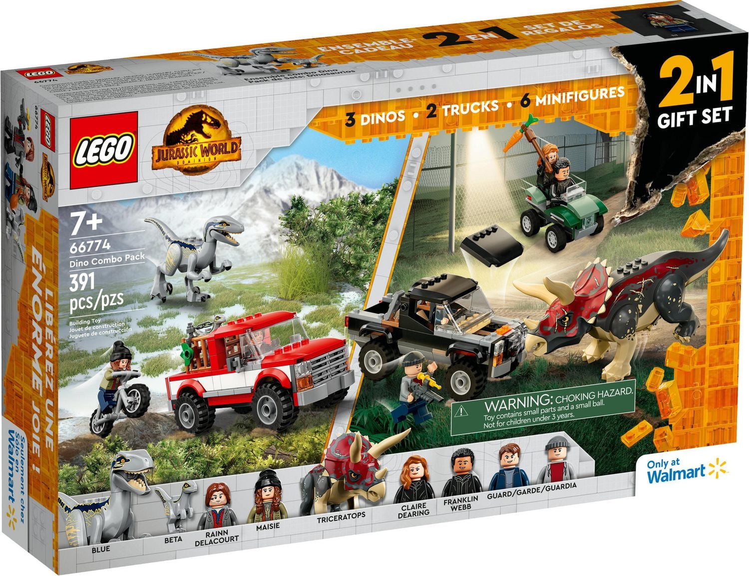 LEGO Jurassic World Dino Combo Pack 66774 Toy Value Pack, 2 in 1 Triceratops and Velociraptor Gift Set, Jurassic World Toy with Dinosaur and Truck Toys, Christmas Gift for Kids Ages 7 and Up