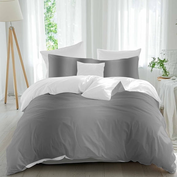 3 Piece Gray Ombre Duvet Cover Set Queen Size, Microfiber Comforter/Quilt Cover with Corner Ties and 2 Pillowcases, Modern Abstract Art Farmhouse Gradient All Season Soft Bedding with Zipper Closure