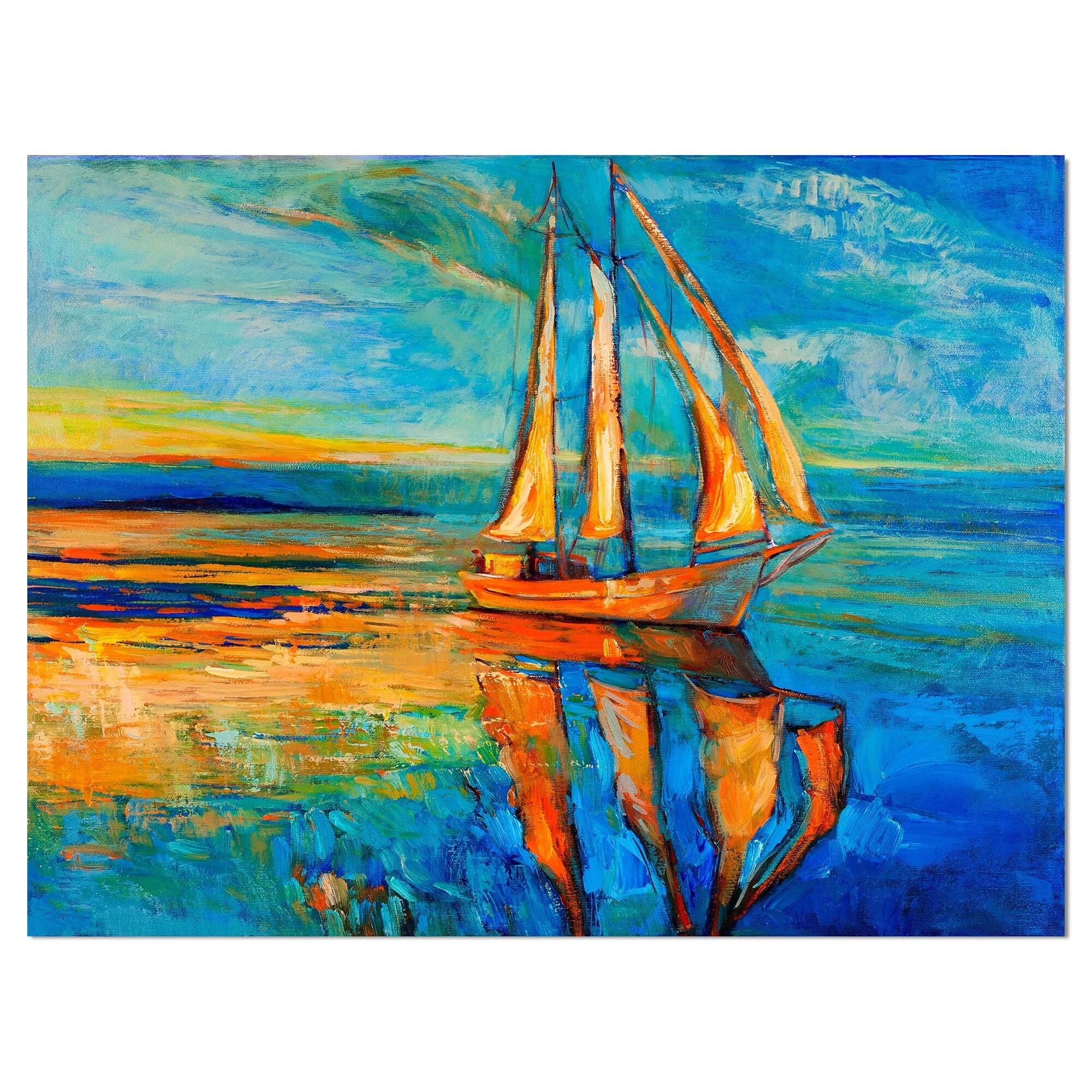 DESIGN ART Designart 'Sail Ship at Sunset in Blue Sky' Sea & Shore ...