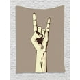 thumbnail image 1 of Rock Music Tapestry, Devil Sign Vintage Symbol Illustration Hand Gesture Abstract Musical Elements, Wall Hanging for Bedroom Living Room Dorm Decor, 60W X 80L Inches, Taupe Ivory, by Ambesonne, 1 of 2