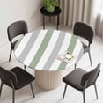 thumbnail image 2 of Sage Green Grey Stripe Round Fitted Tablecloth with Elastic Edge, Waterproof Table Cloth Table Cover for 45"-54" Tables, Modern Farmhouse Vertical Striped Tablecloths for Dining Picnic Indoor Outdoor, 2 of 9