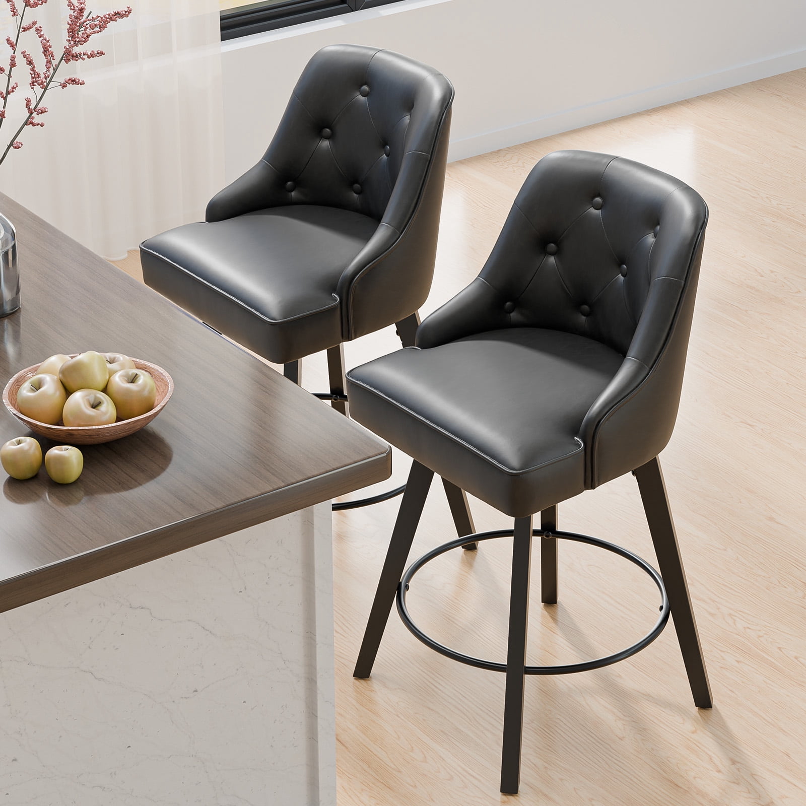 Zimtown Modern Swivel Barstools with Back, 26" Counter Height Bar Stools Kitchen Island Dining Chairs Set of 1, Black