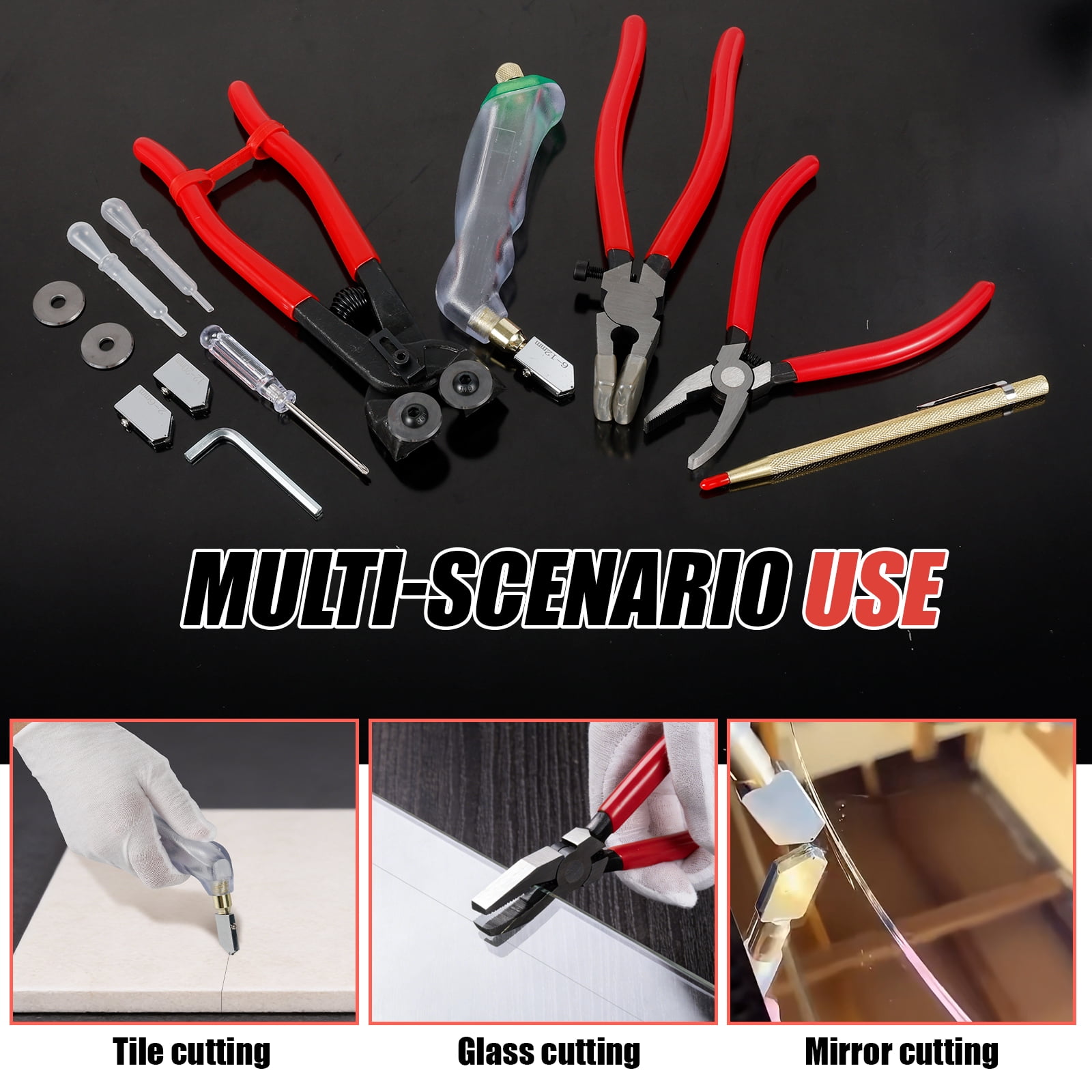 Xdziklosj 3Pcs Glass Running Breaking Pliers and Cutter Tools Kit Breaker Grozer Pliers Heavy Duty Cutting Tool for Glass Mirrors Ceramics Porcelain Tiles