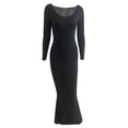 thumbnail image 3 of Dewadbow Ladies Long Dress Long Sleeve Round Neck Slim Solid Casual Dress, 3 of 6
