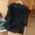 thumbnail image 2 of DIOAZUD 3/4 Sleeve Tops Women's Cotton Linen Button Up Shirts Summer Loose V Neck Casual Boho Top Vintage Embroidered Blouse Tops, 2 of 6
