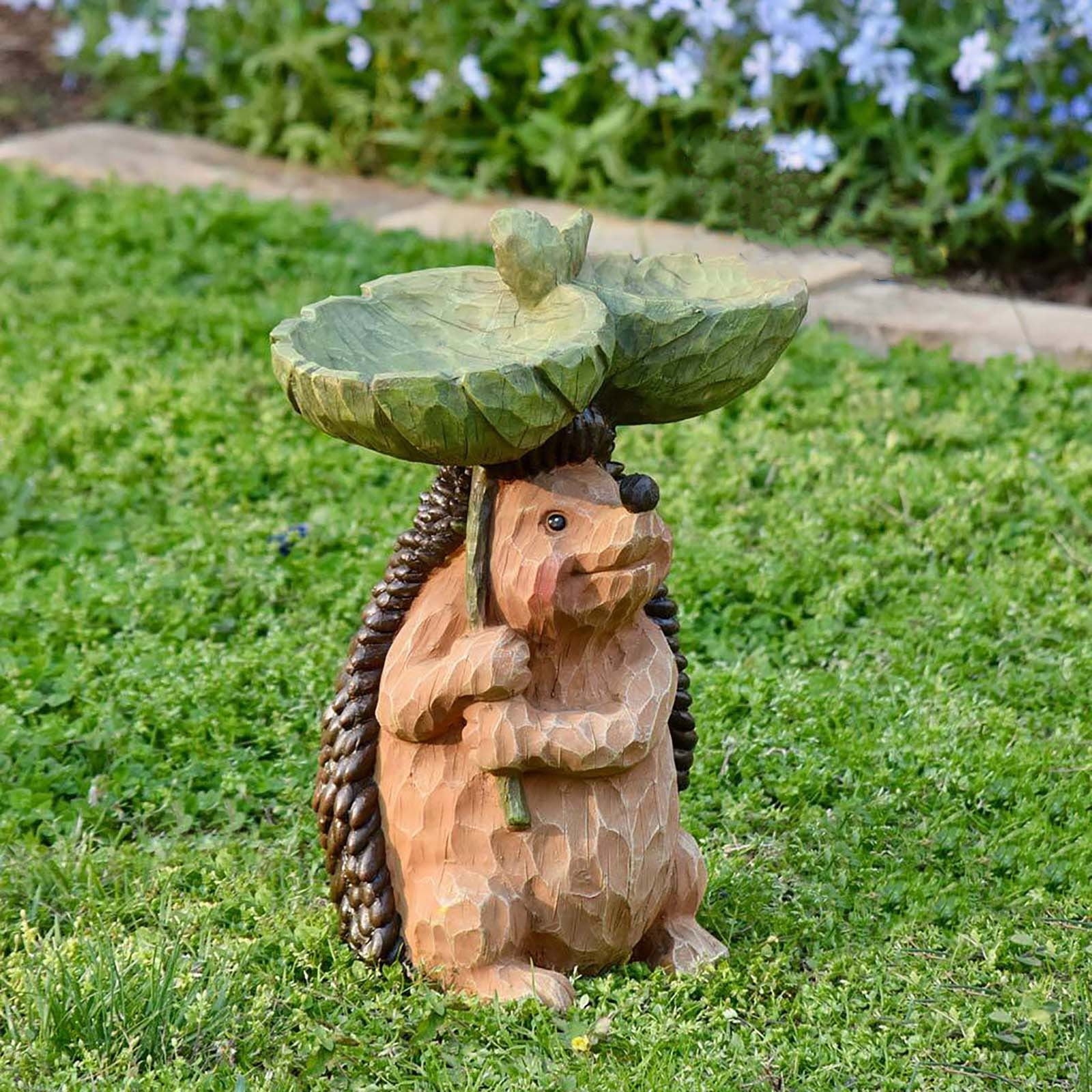 Resin Suower Frog Bird Bath Feeder Standing, Bird Bath Bowl Tray for Outdoors Inside, Animal Hummingbird Feeders Statue, Garden Decoration for Home Yard Lawn Patio Bird Lovers Gifts(Hedgehog)