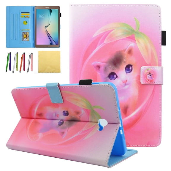 Galaxy Tab A 10.1 Case - Allytech Premium PU Leather Stand Smart Case with Auto Wake/Sleep & Card Slots for Samsung Galaxy Tab A 10.1 with No S Pen (SM-T580/T585/T587), Pink Cat