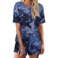thumbnail image 2 of Wutalume Womens Pajama Sets Tie Dye Print - Short Sleeve Soft Cute Sleepwear, Lightweight Two Piece Lounge Set for Summer Home Relax,Dark Blue L, 2 of 4