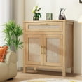 thumbnail image 2 of Magic Union Buffet Sideboard Storage Cabinet with Large Drawer,Rattan Accent Wood Cabinet TV Stand with 2 Doors and Adjustable Shelf for Bathroom,Kitchen,Living Room,Bedroom,Entryway Burlywood (1), 2 of 8