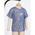 thumbnail image 4 of Zaldita Kids Girls Sparkly Metallic Shiny T-shirt Boys Short Sleeves Loose Tee Tops for Dance Performance Costume Royal Blue 11-12, 4 of 7