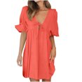 thumbnail image 2 of Birdeem Robe Décontractée pour Femmes, Mode, Couleur Unie, Manches Bouffantes, Manches Courtes, Col en V, 2 of 8