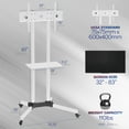 thumbnail image 5 of VIVO White Mobile TV Cart for 32" to 83" LCD LED Plasma Flat Panel Stand, 5 of 9