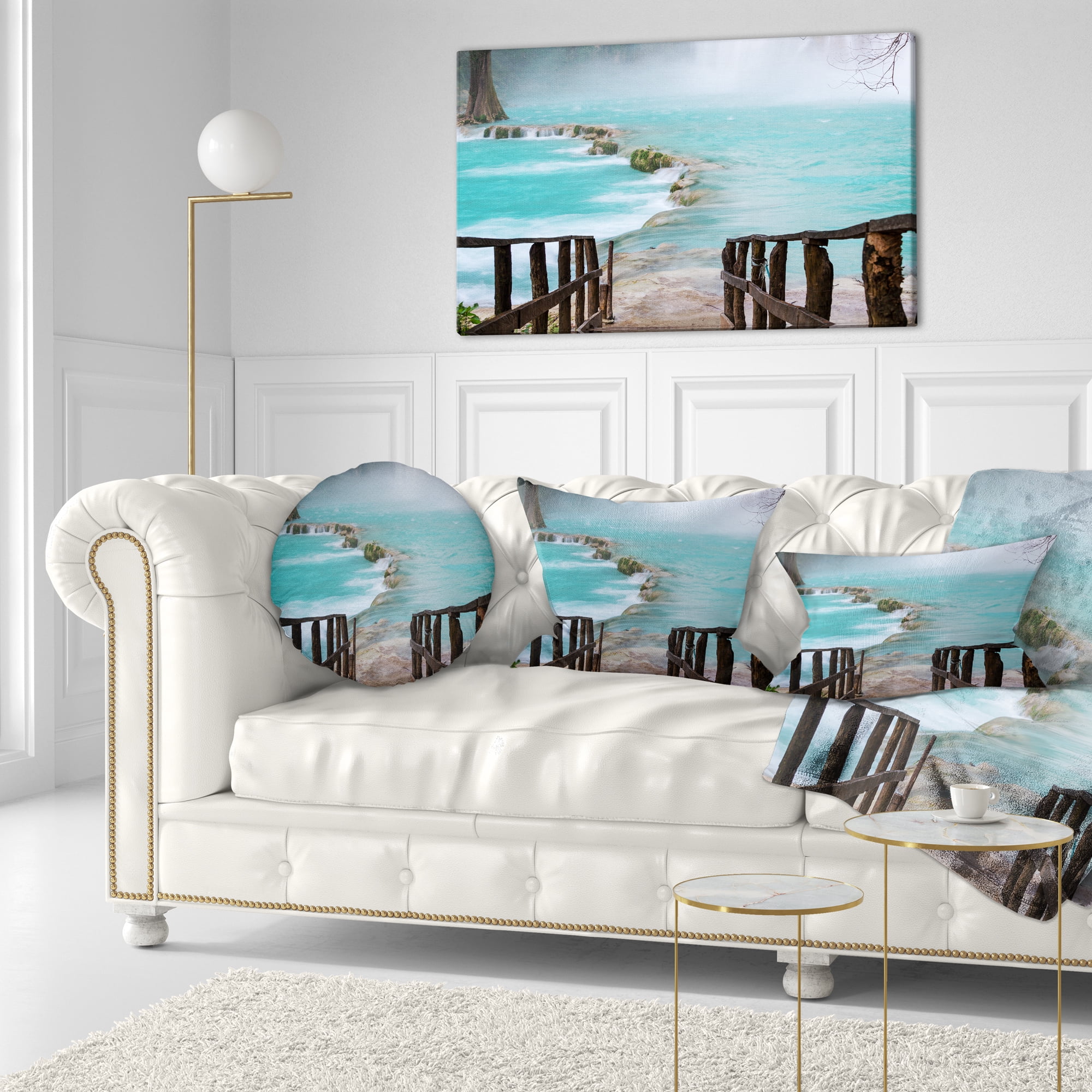 Designart 12" x 20" Blue Polyester Throw Pillow