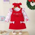 thumbnail image 2 of NOLDARES Baby Girl Clothes Fall Cute Skirt Outfits Long Sleeve Romper Overall Skirt Dress Bow 3PCS Outfit(Red,3-6 M), 2 of 9