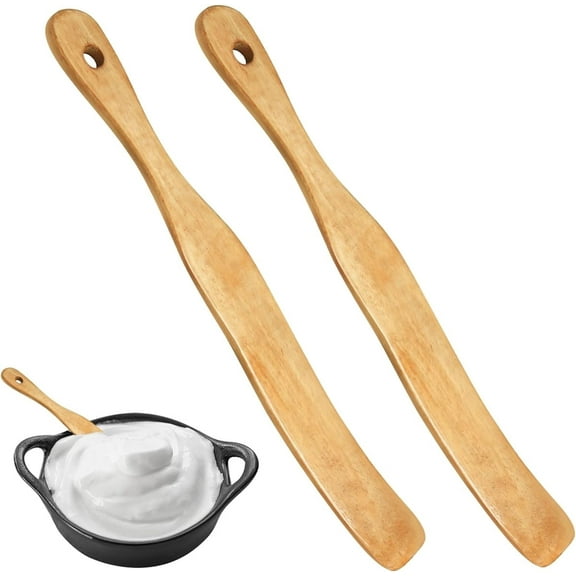 Tutuviw Teak Wooden Spurtle for Sourdough Starter, Spreading, Baking, Mixing Stirring Stick, Reaching Bottom of Jar, Scraper Kitchen Utensils for Cooking Bread, Dough Whisk, 2 Pack