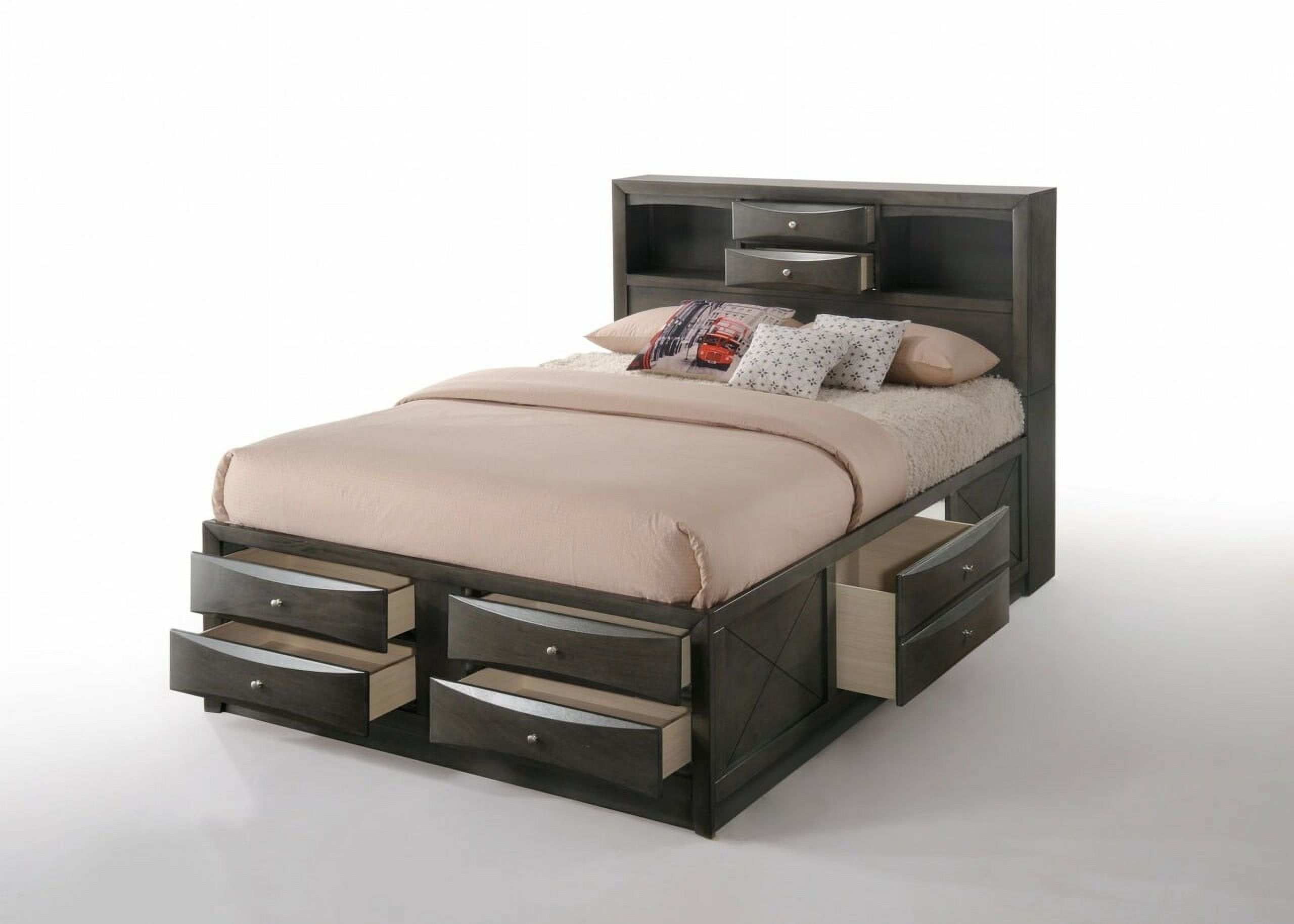 86" X 57" X 56" Gray Oak Rubber Wood Full Storage Bed - image 3 of 6