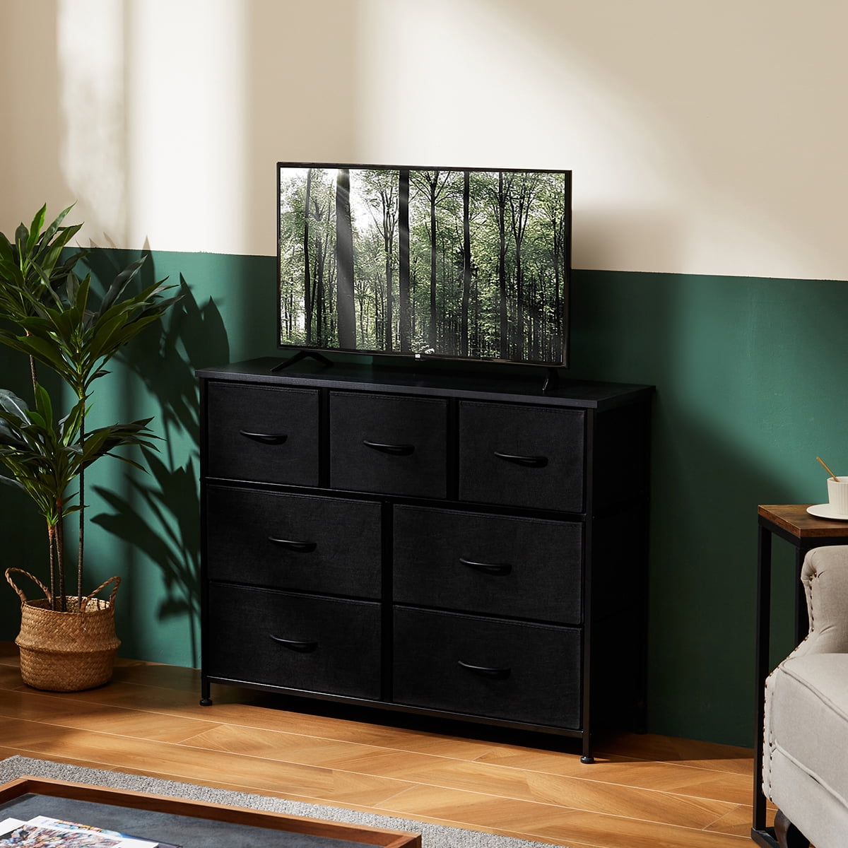 Gianna Chest of Drawers with 7 Fabric Drawers, Drawer Cabinet, Organization Furniture for Kitchen, Office, Hallway, Black