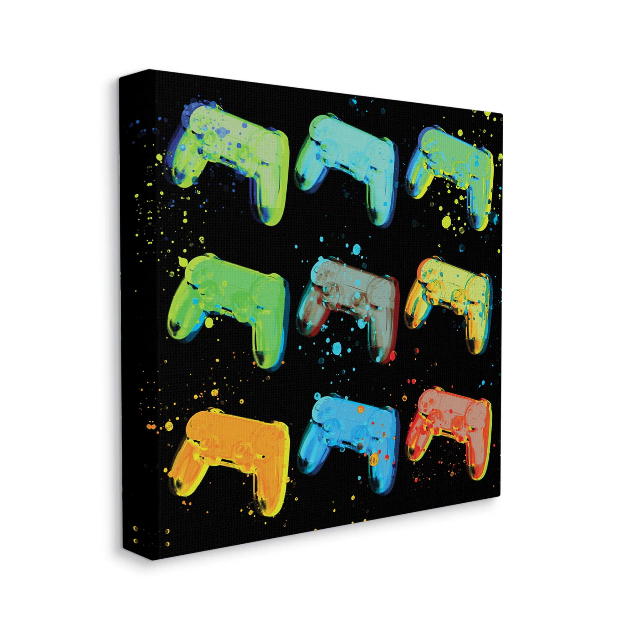 Stupell Industries Neon Pop Style Gaming Controllers Paint Splatter Graphic Art Gallery Wrapped Canvas Print Wall Art, Design by Daphne Polselli