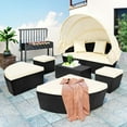 thumbnail image 4 of Family Set Outdoor rattan daybed sunbed with Canopy Wicker Furniture, Round Outdoor Sectional Sofa Set, black Wicker Furniture Clamshell Seating with Washable Cushions, 4 of 9