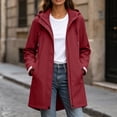 thumbnail image 2 of Womens Hooded Jackets, Mid Length Waterproof Windbreaker with Zip Button Placket & Pockets, Trendy Outerwear, Hiking Travel Wear | VerBelle,Wine S, 2 of 9