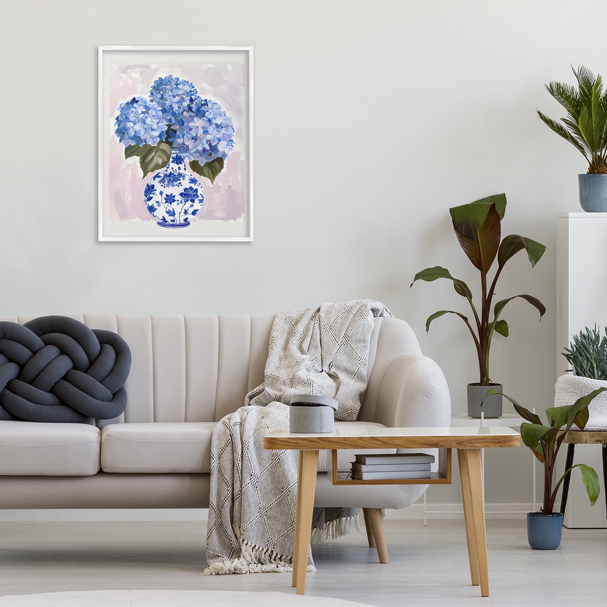 Stupell Industries Blue Hydrangea in Porcelain Vase White Framed Giclee Art, design by The Prints Vibe