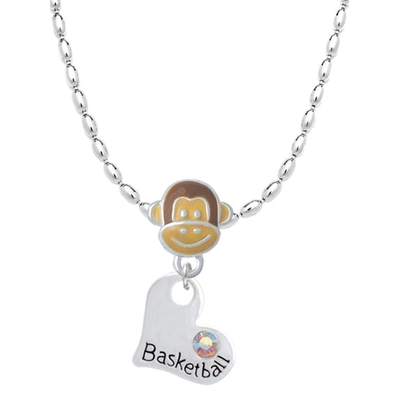 Delight Jewelry Heart with ''Basketball'' and AB Crystal Mia Monkey Charm Necklace