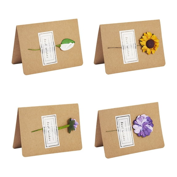 1set 32pcs 4 colors Paper Cards with Dried Flower for Bridal Shower Wedding Party Mixed color 110x80x2mm 8pcs/color