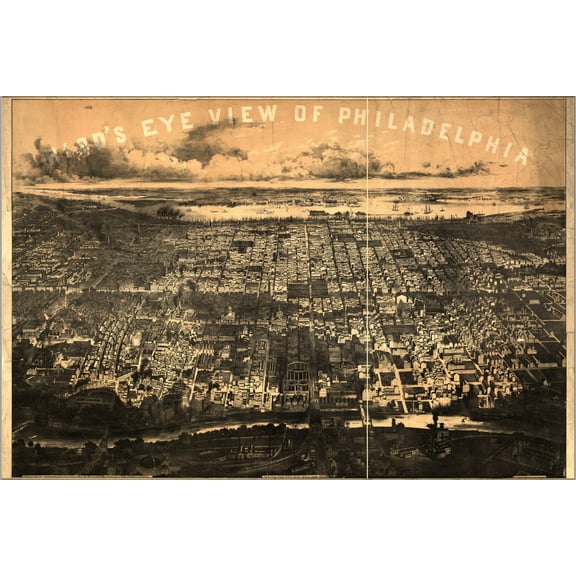 24"x36" Gallery Poster, birdseye view map of Philadelphia 1868