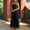thumbnail image 4 of Htigea Summer Maxi Dress for Women Sleeveless Square Neck Tank Dress Elegant Pleated Flowy Holiday Party Dresses Black,L, 4 of 7