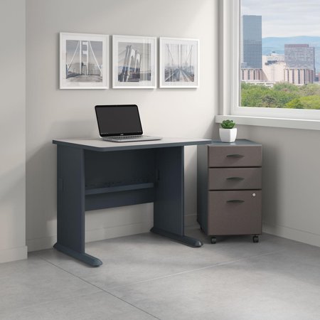 UPC: 0042976521516 | Bush Business Furniture 36 in. Series A Desk with Mobile File Cabinet – Slate