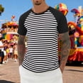 thumbnail image 2 of IWRICH Men's Waffle Strip Short Sleeve T Shirts Couples Summer Lightweight Striped Tee Casual Crewneck Athletic Gym Workout Top for Unisex Black L, 2 of 4