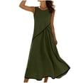 thumbnail image 3 of Dvprdro Lightweight Solid Cotton Linen Crewneck Sleeveless Shirred Waist Side Pockets Loose A Line Maxi Dress Womens Summer, 3 of 9