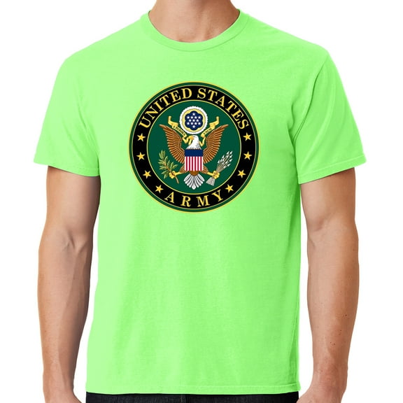 Mens US Army Insignia Cotton Tee Shirt, XL Neon Green
