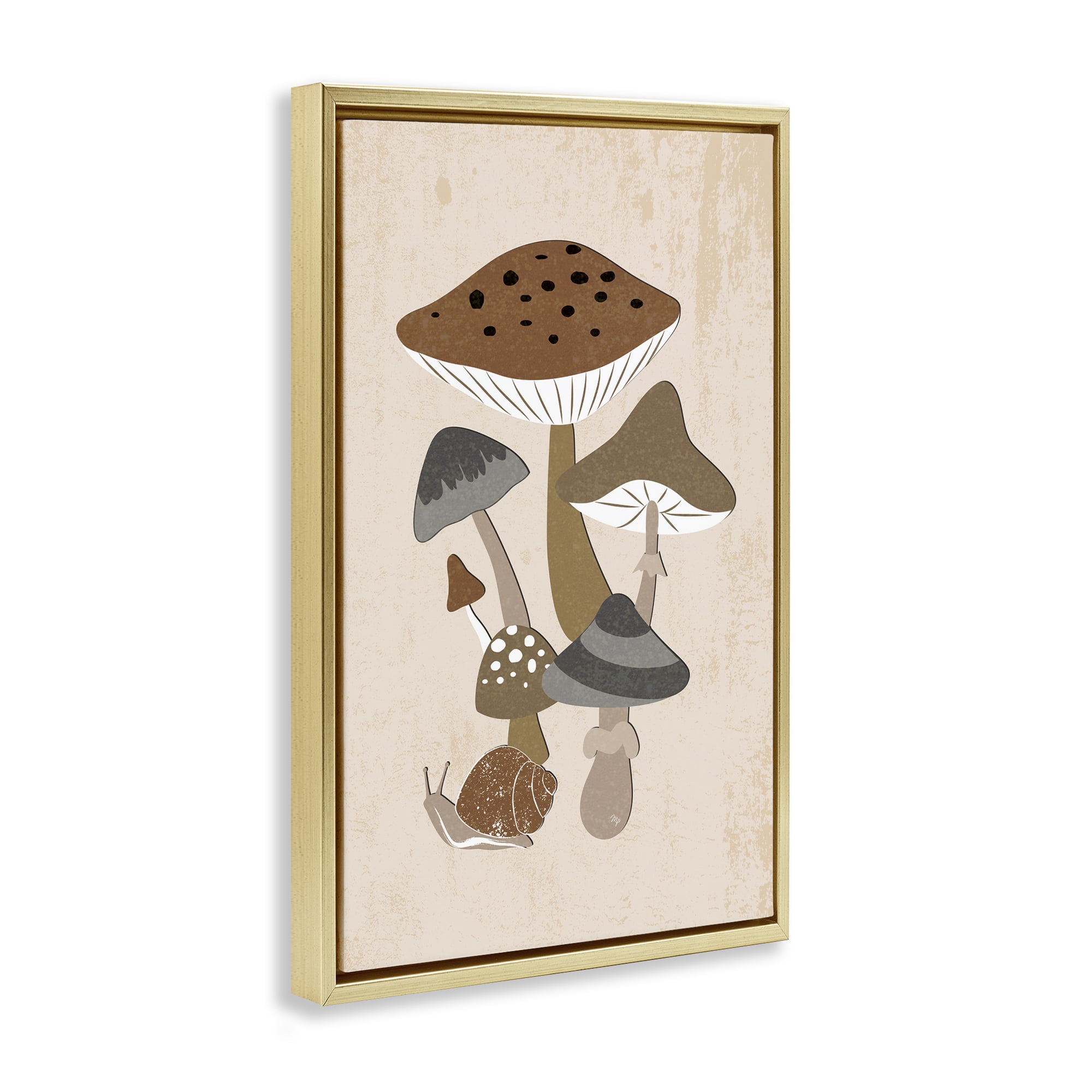 Stupell Industries Earthy Fungi Mushrooms & Snail Gold Framed Floater Canvas Wall Art, design by Martina Pavlova